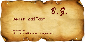 Benik Zádor névjegykártya